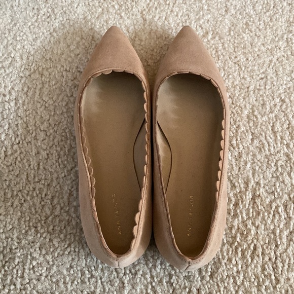 Ann Taylor Suede Scallop Pointy Toe Flats - Picture 2 of 5